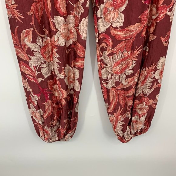 Zara Jogger Pants Floral Print Red Pull On High Rise - Picture 11 of 13